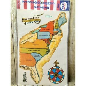 Vtg The Thirteen Colonies Map Meyercord Commemorative Decals Compass